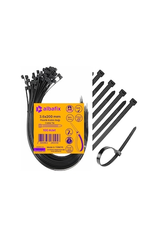 3.6x200 Mm Siyah Plastik Kablo Bağı Klipsi Cırt Kelepçe 100 Adet