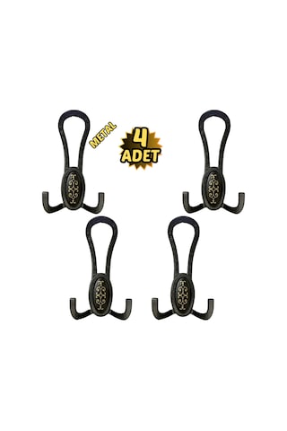 Siyah Desenli Vestiyer Portmanto 4 Adet Askılık Metal Siyah