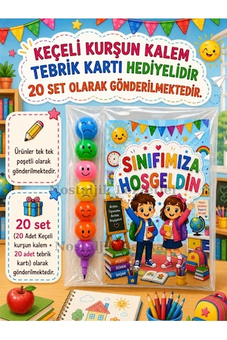 20 Adet Okula Yeni Başlayan Öğrencilere Sınıfımıza Hoşgeldin Yazılı Hediye Seti 1. Sınıf- Sene Başı Hatırası Keçeli Kalem Tebrik Kartı Hediyeli