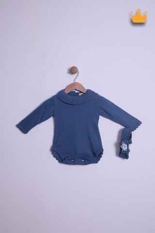 Babyhola Kız Bebek Triko Bandana Badi 2'li Set Yenidoğan Konsept Çekim Kostümü 9000 Mavi