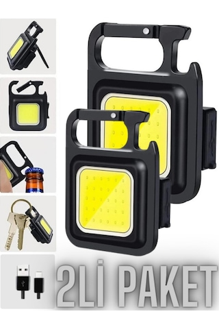 Unichrome Cob 800 mAh Led Anahtarlıklı Metal Kasa Cep Boy El Feneri 2'li Siyah