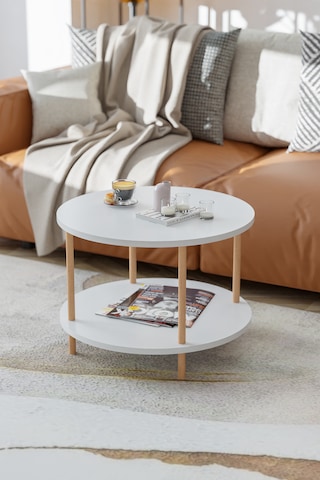 Yuvarlak Orta Sehpa Gazetelik Ahşap Ayaklı Sehpa -beyaz