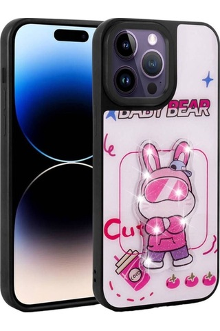 Apple Uyumlu iPhone 14 Pro Kılıf Parlayan Kabartmalı İkonik Figürlü Zore Amas Silikon Kapak Beyaz