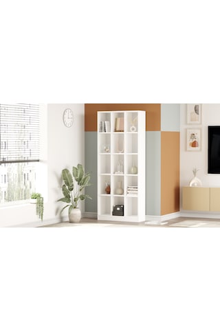 Robin Home Vera Geniş Kitaplık 15 Raflı 180cm Beyaz