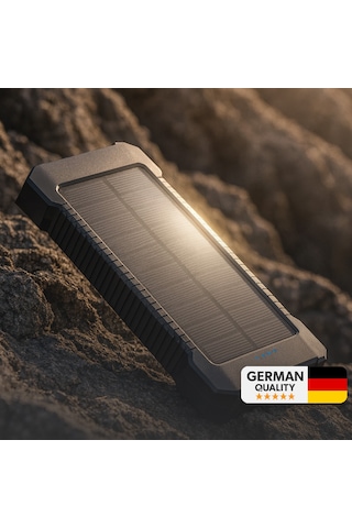 Woyax Güneş Enerjili Solar Powerbank 10000mah Led Işıklı Taşınabilir Batarya Şarj Cihazı Siyah Siyah