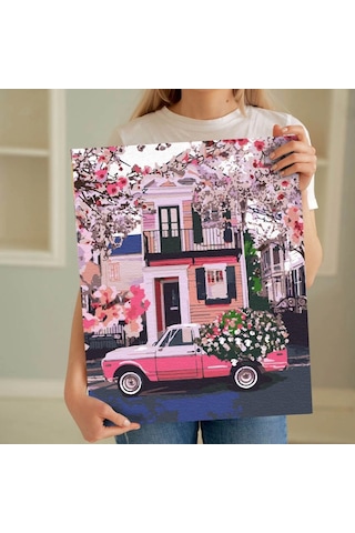 Sayılarla Boyama Seti 40 X 50 Cm Tuval Şasesine Gerili Araba Kasasındaki Çiçekler