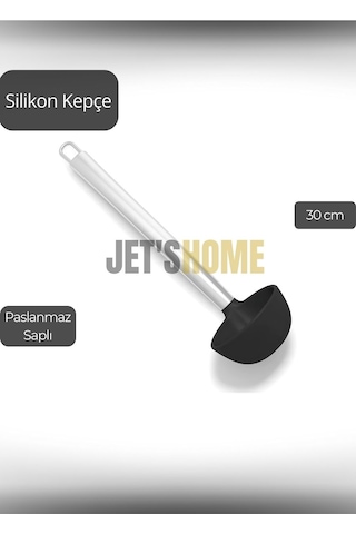 Silikon Kepçe Paslanmaz Saplı Servis Kepçesi Siyah 30 Cm
