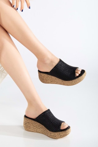 Analin Shoes Kadın Hakiki Deri Örgülü Terlik - Siyah