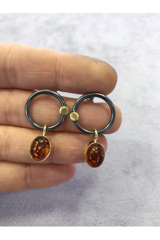 Gumusevi Kehribar Taşli 925 Ayar El Işi Gümüş Küpe