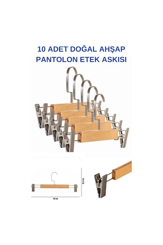 A Kalite 10 Adet Lamine Doğal Ahşap Mandallı Pantolon Askısı Etek Ahşap