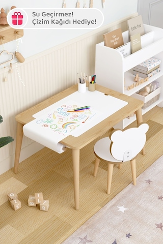 Ahşap Oyun Aktivite Masası Suya Karşı Dayanıklı Çocuk Masası Masa + Panda Sandalye Çok Renkli