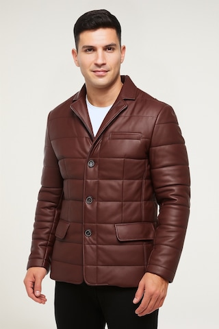 Derije Silva Hakiki Deri Erkek Tafta Bordo Şişme Blazer Ceket