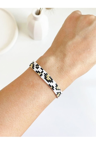 Nevoaccessory Siyah Leopar Desenli Miyuki Bileklik Çok Renkli