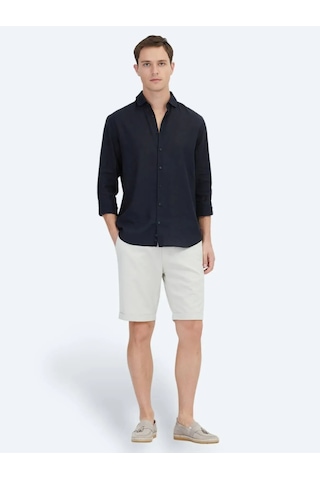 Siyah Düz Dokuma Casual Pamuk Karışımlı Gömlek Siyah