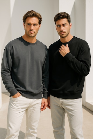 Rich Erkek 2'li Paket Siyah - Antrasit Bisiklet Yaka Scuba Basic Sweatshirt Siyah