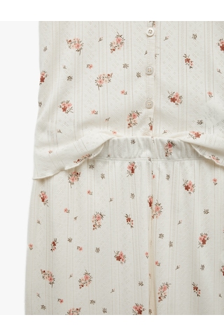 Koton Rahat Kesim Pamuklu Kısa Kollu Çiçek Desenli Pijama Takımı Ekru Desenli 7wlk40194mk