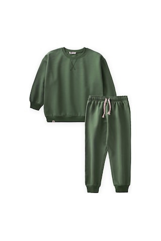 Cigit Basıc Karyoka Detaylı Sweatshirt Takım 3-8 Yaş Haki Yeşili Haki