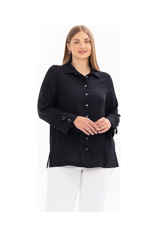 Galaxi Kadın Büyük Beden Kol Detaylı Düğmeli Gömlek 4007 Siyah