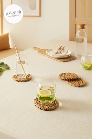 Ocean Home Textile 4'lü Bej Renk Rafya Bardak Altlığı Ø 11 cm