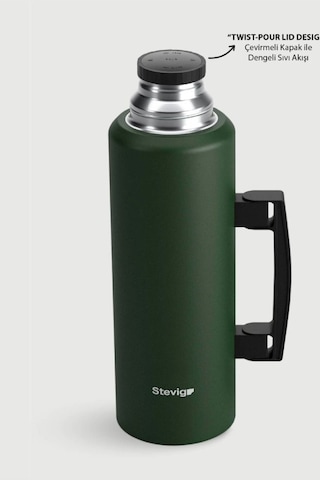 Stevig St-206 4 Camp Klasik Vakumlu Kulplu Çelik Termos 1.5lt Green Yeşil