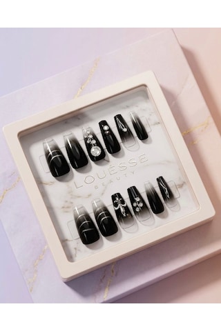 Louésse Obsidian Shine Takma Tırnak Seti 12 Li Siyah Ombre Taşlı & Parlak Geçişli Şık Model