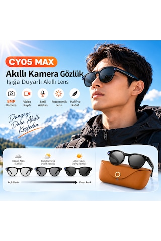 Bagajon Cy05 Max Aı Akıllı Gözlük 8mp Kamera 1080p Video, Yapay Zeka Anlık Çeviri, Bluetooth Arama, Fotokromik Lens, Enc, 2000mah Şarj Kutulu-14900