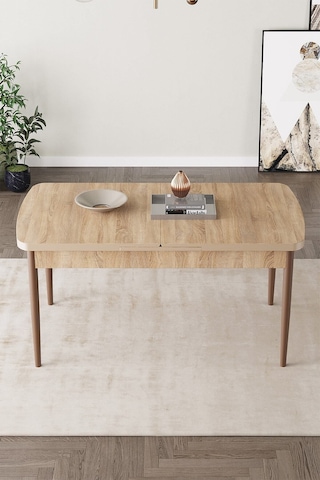 Mabel Meşe Desen 80x132 Mdf Açılabilir Mutfak Masası Takımı 4 Adet Sandalye Kahverengi