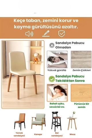 24 Adet Kare Sandalye Pabucu 3.3x3.3 Cm Şeffaf Silikon Keçeli Ayak Koruyucu