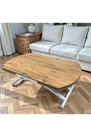 Oval Yan Baştan Açılır Akıllı Masa Üst Tabla Mdf Yüksekliği Ayarlanabilir Pratik Atlantik - Çam
