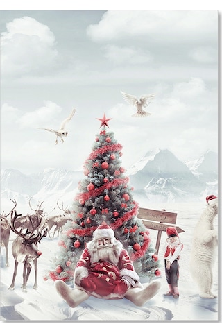 Cakasepetim Yılbaşı Ağacının Önündeki Yorgun Noel Baba Ahşap Mdf Tablo