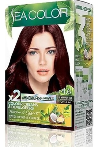 Amonyaksız, Vegan, Doğal, Besleyici Kalıcı Saç Boyası%100 Beyaz Kapama 1 Paket 2 X 50 Ml Boya & Oksidan Kestane Kızılı 4.6
