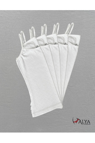 Alya Underwear Kız Çocuk - Garson İp Askılı %100 Pamuklu Atlet Kalpli Jakarlı Kumaş 5'li Paket Beyaz