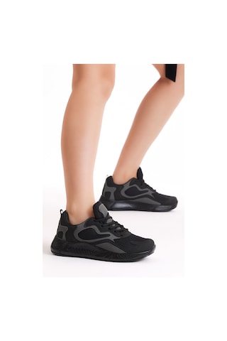 Tonny Black Rahat Kalıp Yüksek Taban Bağcıklı Unisex Siyah Spor Ayakkabı V2901-0 Siyah