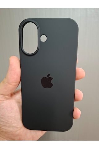İphone 17 Uyumlu Logolu İçi Kadife Silikon Lansman Kılıf Siyah