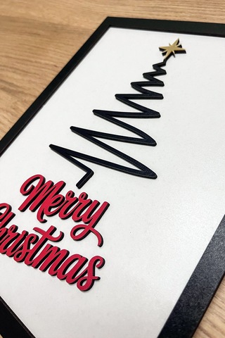 Merry Christmas Yazılı 3d Yılbaşı Tablosu 2 Katmanlı Ahşap Mdf
