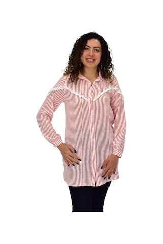 Kadın Çizğili Keten Gömlek Bgl-st03706 Turuncu