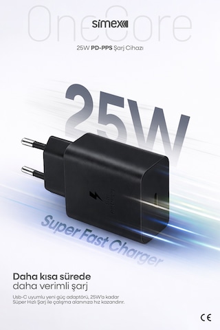 Simex 25w Süper Hızlı Şarj Adaptörü Type-c Samsung Galaxy Uyumlu Ce Belgeli Sps-17
