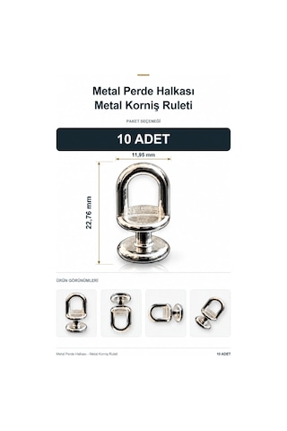 Metal Perde Halkası - Metal Korniş Ruleti Gümüş 10 Adet