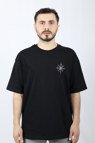 Ventov Celestial Path %100 Pamuk Oversize Bisiklet Yaka Tasarım T Siyah