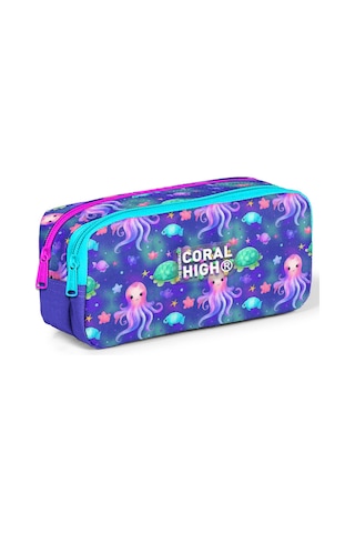 Coral High Kids Lavanta Turkuaz Deniz Temalı İki Bölmeli Kalem Çantası 12096 Lavanta