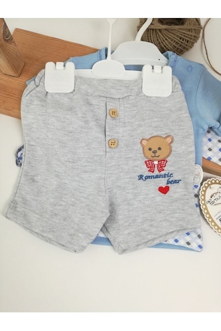 3lü Erkek Bebek Takım Mavi Ayıcık Kısakol Sweat 3-6-9-12 Ay Bebek Takımları Kıyafetleri Bebek Giyim mavi Mavi