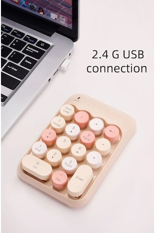 Renkli Daktilo Tarzı Vintage Kablosuz Wıreless Numeric Keypad 18 Tuşlu Sayısal Klavye Numpad