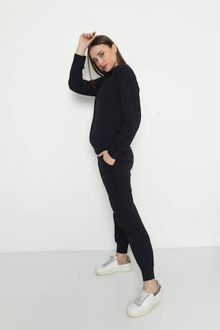Myben Kadın Bisiklet Yaka Pamuklu Uzun Kollu Pijama Takımı Lacivert Renkli 28243 Lacivert