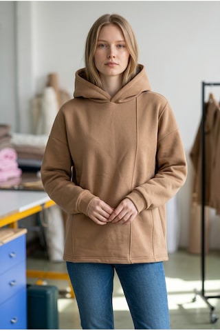 Flovmix Üç İplik Sweat Kapüşonlu Beige