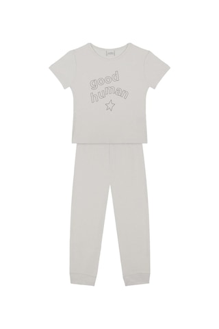Antebies Organik Gri Good Human Nakışlı Beli Lastikli Kısa Kollu Erkek Çocuk Pijama Takımı Bej