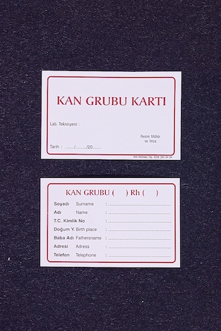 Kan Grubu Kartı 100'lü Paket