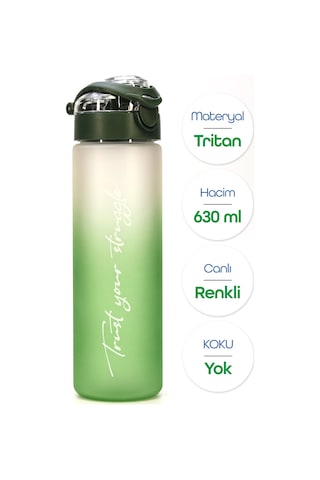 Su Matarası Tritan Geniş Ağız Su Şişesi Gradient Type Spor Matarası Suluğu Bpasız 630 Ml Yeşil 0111