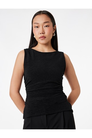 Koton Slim Fit Drape Detaylı Bisiklet Yaka Dokulu Kolsuz Bluz Siyah 6sak10201ek Siyah