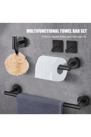 Parça Banyo Donanım Aks. Seti Havlu Çubuğu Bornoz Kancaları Tuvalet Kağıdı Tut Paslanmaz Çelik Duvara Banyo-bornoz Askısı 58688256 Siyah