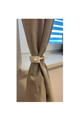 Modern Minimalist Perde Tokası - Dekoratif Perde Bağı Mandalı - Beyaz Fon Perde Tutucu 2 Adet Beyaz